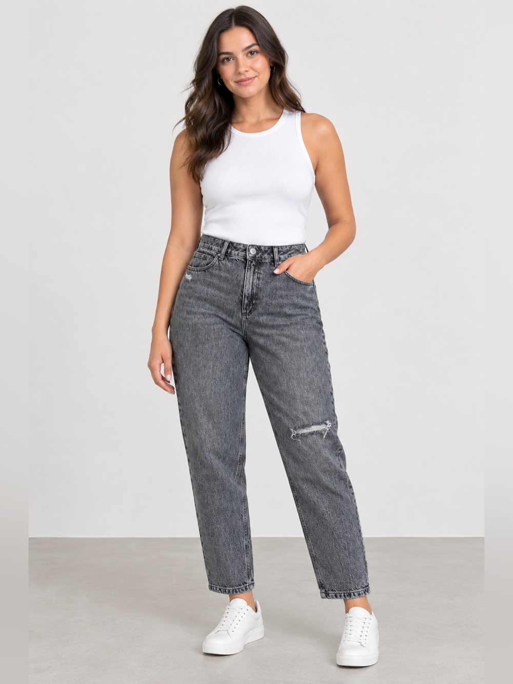 Women's High-Rise Distressed Gray Jeans